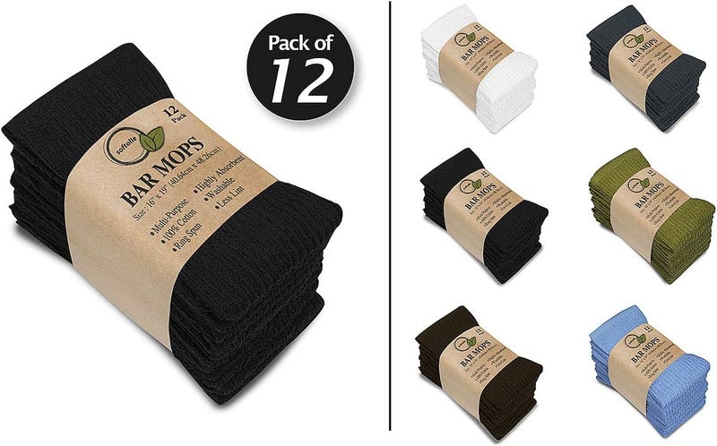 Softolle Bar Mop Towels, Pack of 12-16x19 Inches - 100% Cotton Super Absorbent Towels, Multi-Purpose for Home and Bar Cleaning (Black) - Image 2